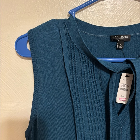 Talbots Petite Sleeveless Knit Top Tie Neck Blue MP - Picture 6 of 8